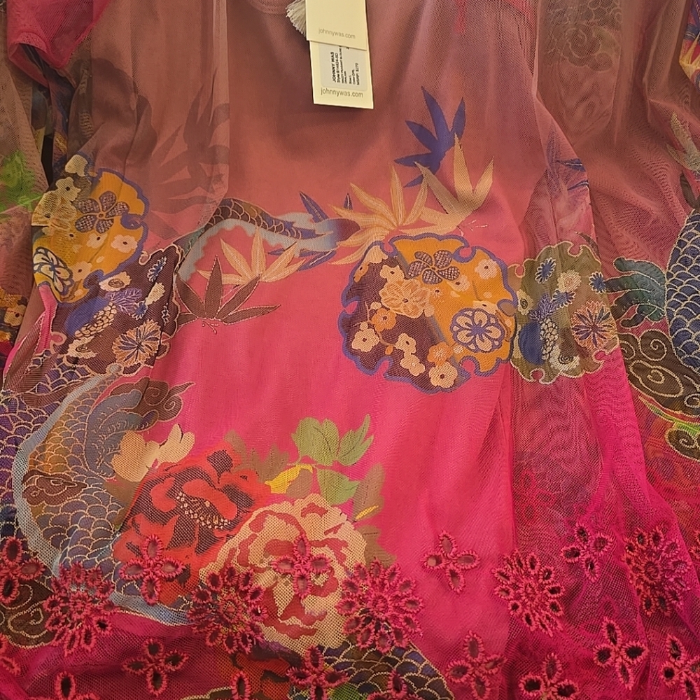 MAZZY JOHNNY WAS PINK FLORAL PLEASANT Blouse NEW TAGS DRALION 2 PIECE Cami L S - Picture 5 of 5